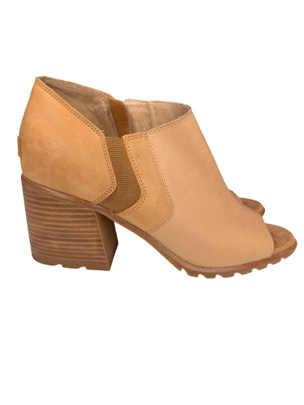 SOREL Nadia Honey Beige Leather Peep Toe Ankle Booties Women's sz 11